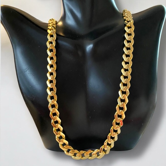 Jewelry - 14k 585 Yellow Gold 10mm Cuban Link 19.5” Chain Fancy Clasp Necklace GORGEOUS!